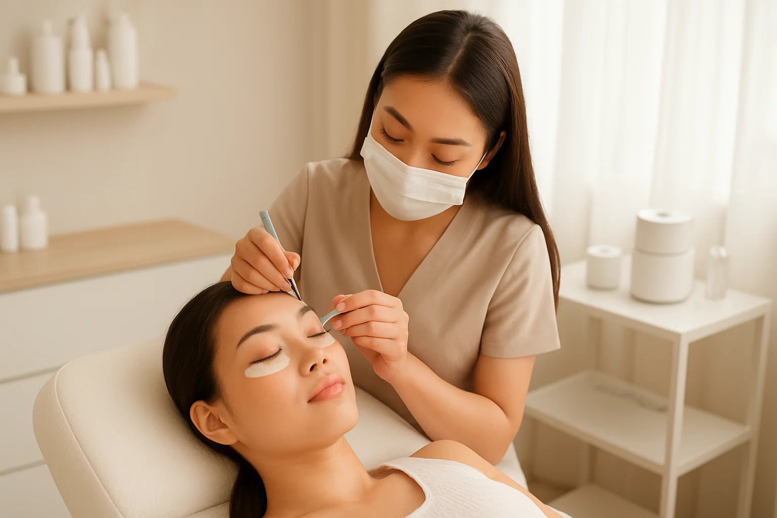 A stylish salon showcasing beautiful eyelash extensions with a modern aesthetic in Batam.