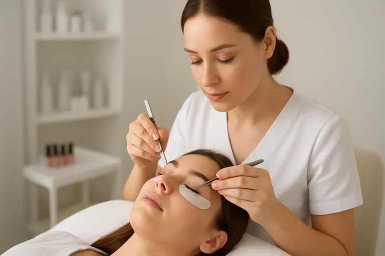 Eyelash extension services in Batam with hair waxing and nail salon options for women