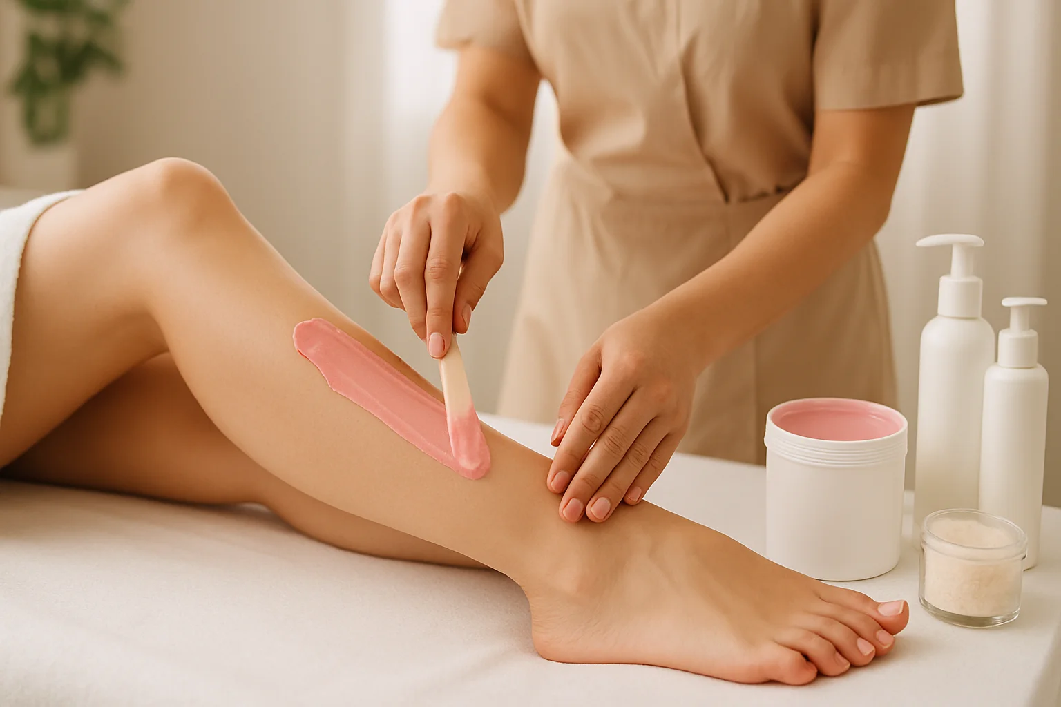 Woman enjoying a waxing treatment for smooth skin at a beauty salon in Batam
